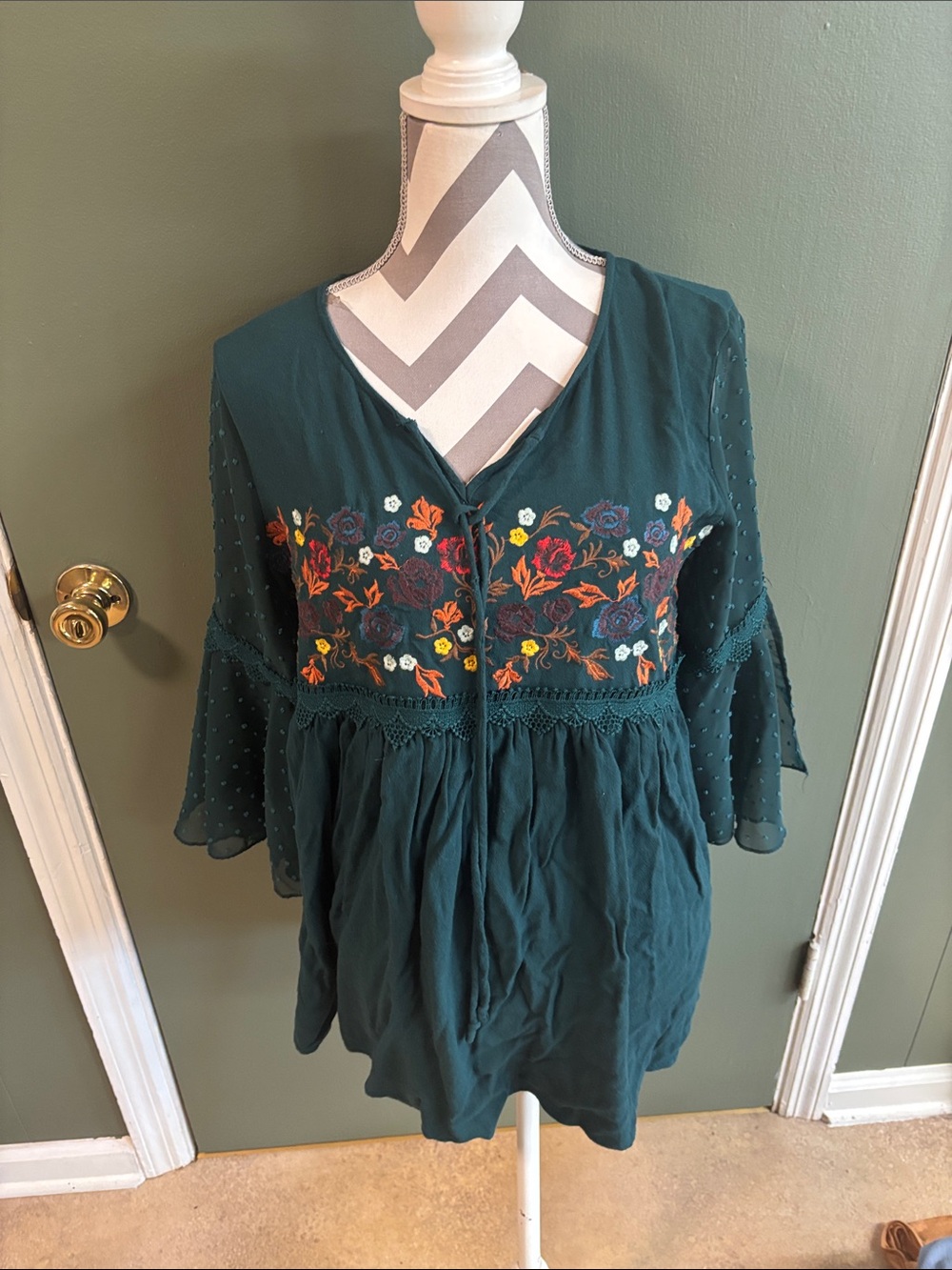 Altar'd State Teal Embroidered Boho Tunic